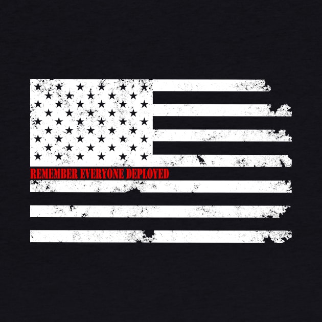 RED - Remember Everyone Deployed - White Distressed American Flag USA Patriotic by DazzlingApparel